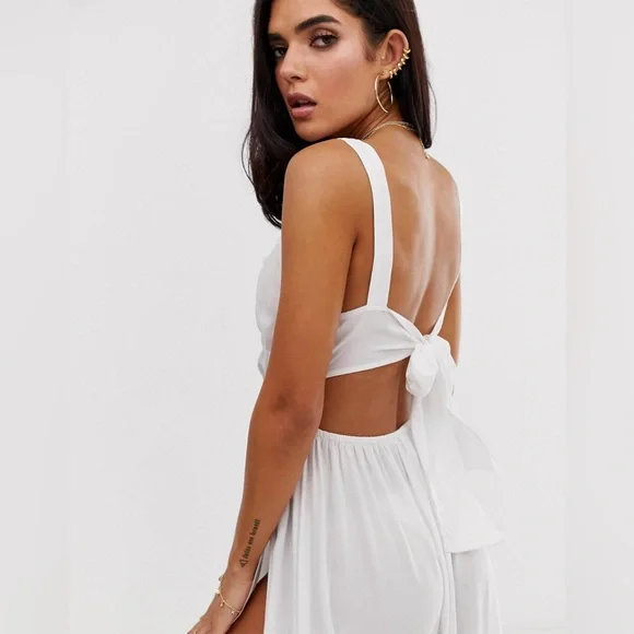 ASOS DESIGN tie back cross front split maxi beach dress in white size medium - Picture 3 of 11